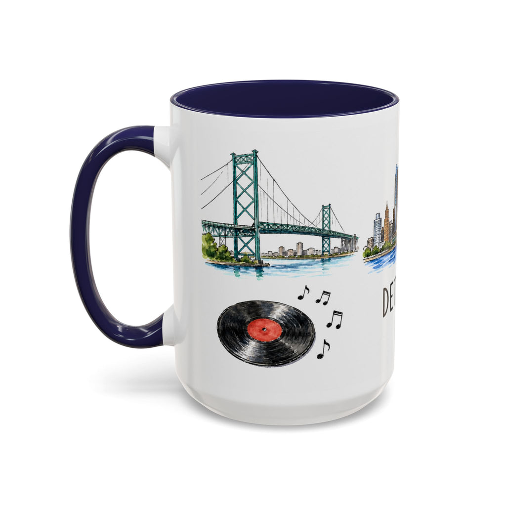 Detroit Illustrated Travel Mug | City Souvenir Accent Coffee Mug | 11oz 15oz Ceramic Cup