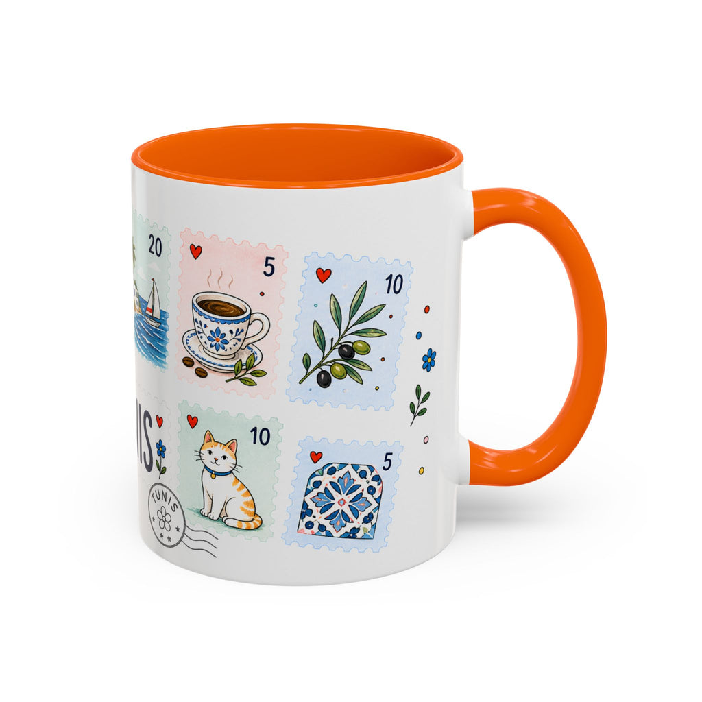 Tunis Coffee Mug | Postage Stamp Collage Mug | Travel Souvenir Accent Cup 11oz 15oz