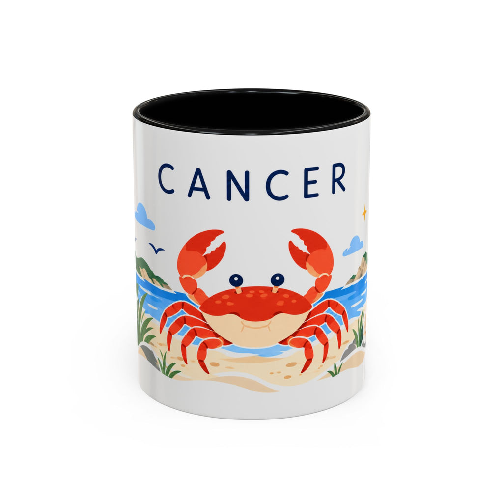 Cancer Zodiac Coffee Mug | Crab and Coastal Design | Astrology Birthday Gift | 11 oz 15 oz Ceramic Accent Mug