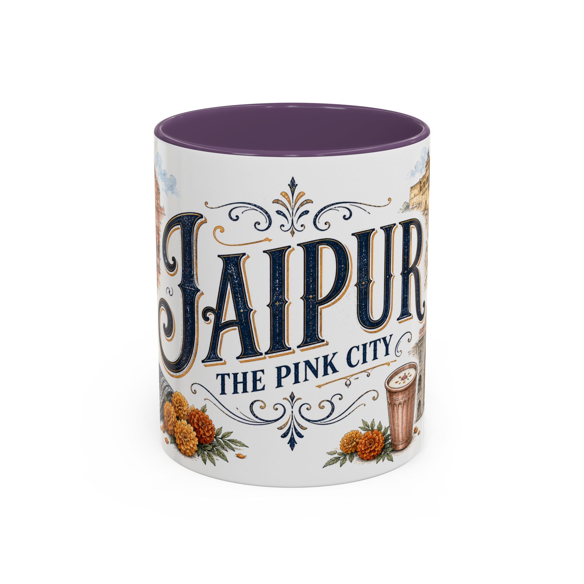 Jaipur Coffee Mug | India Travel Souvenir | Vintage Illustrated City Gift | 11 oz 15 oz Accent Mug
