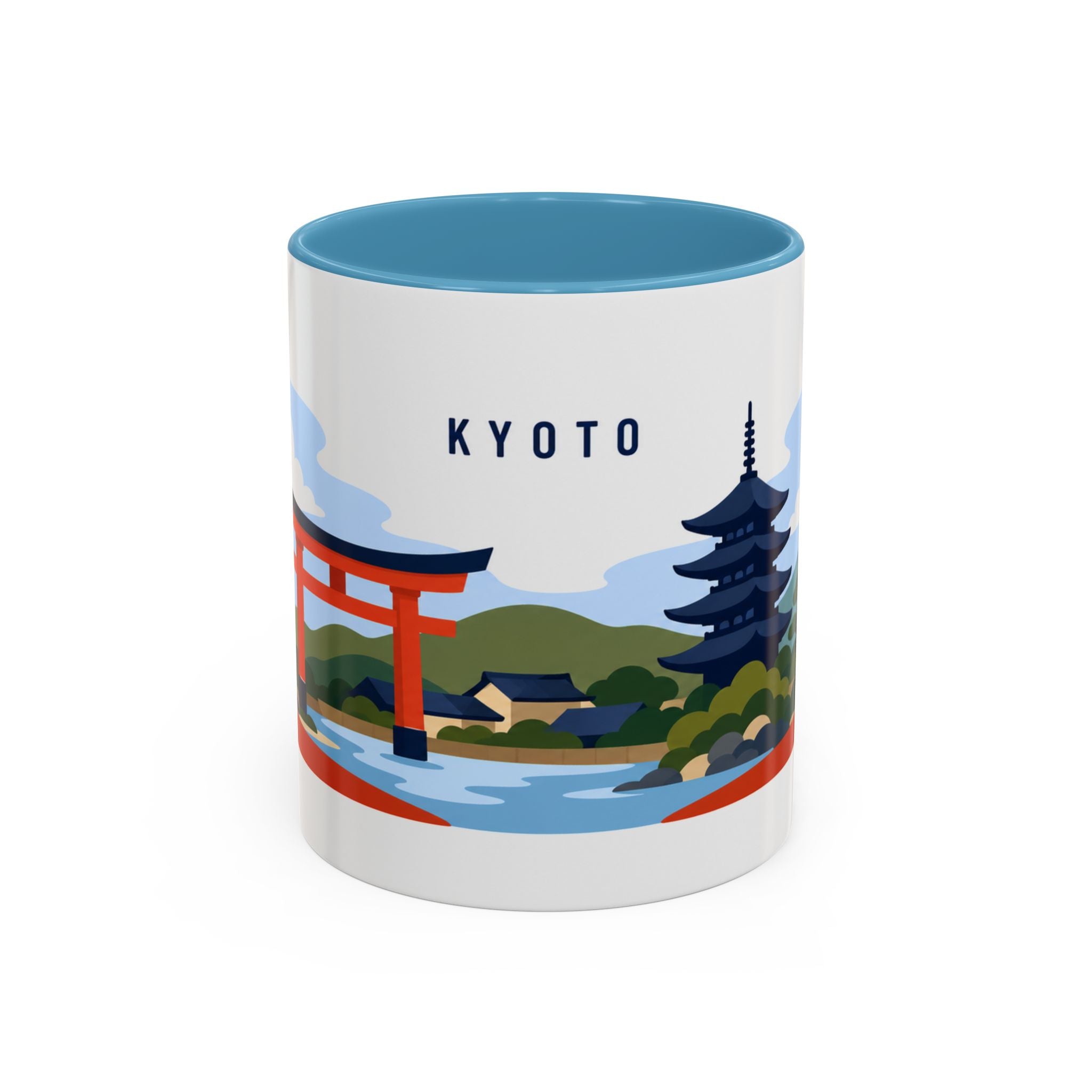 Kyoto Coffee Mug | Travel Destination Souvenir Gift | Accent Color Ceramic 11oz 15oz