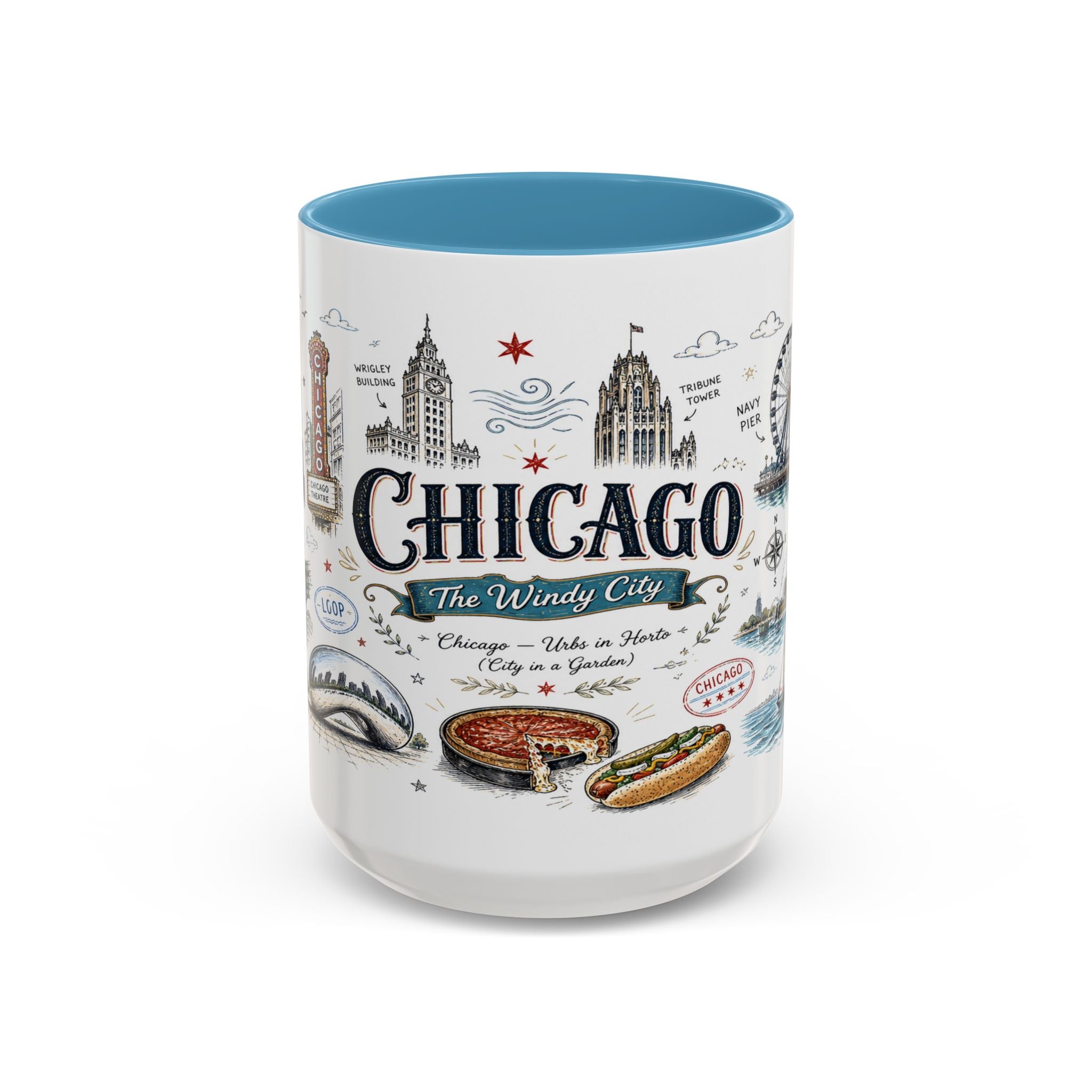 Chicago Coffee Mug | Illinois Souvenir City Gift | Accent Color Ceramic 11oz 15oz