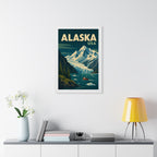 Alaska Mountains United States Framed Poster | Vintage Travel Wall Art | Black Walnut White Frame | 16x24 20x30