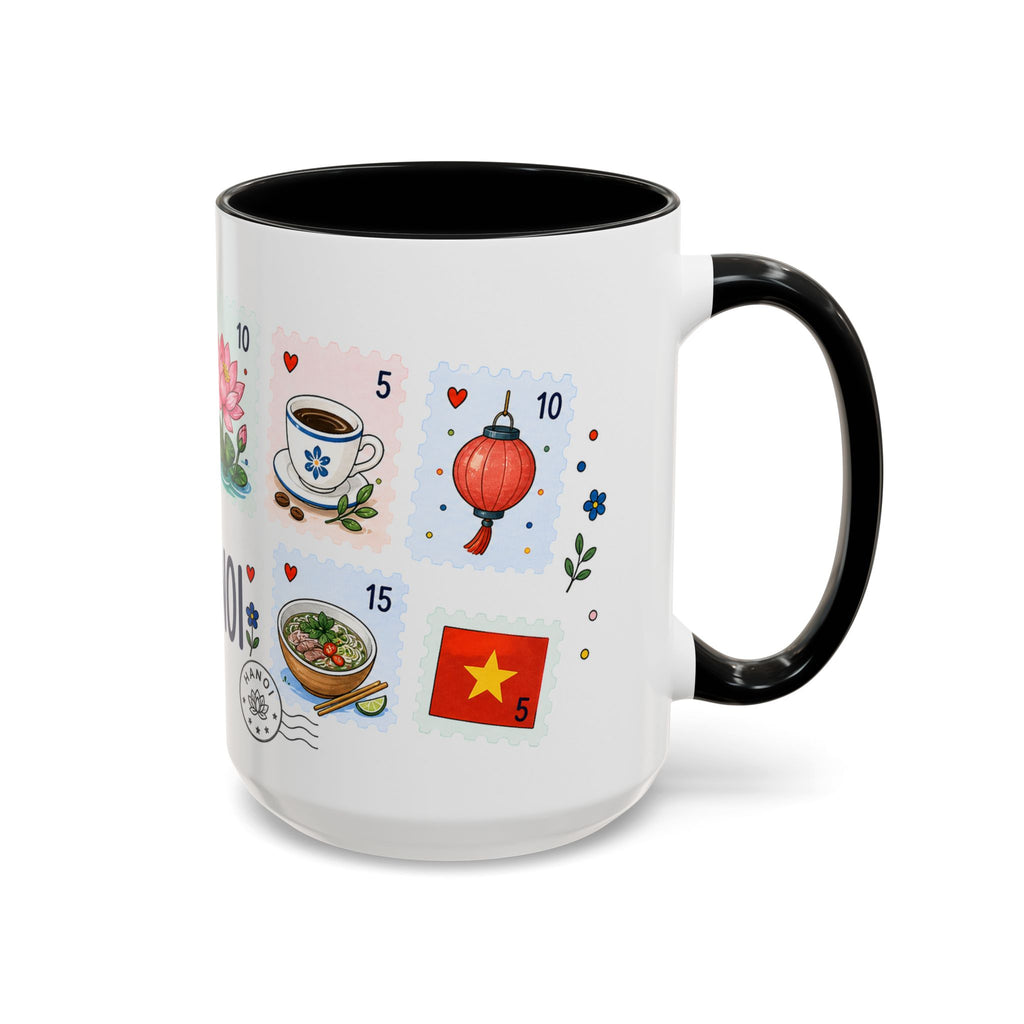 Hanoi Coffee Mug | Postage Stamp Collage Mug | Travel Souvenir Accent Cup 11oz 15oz