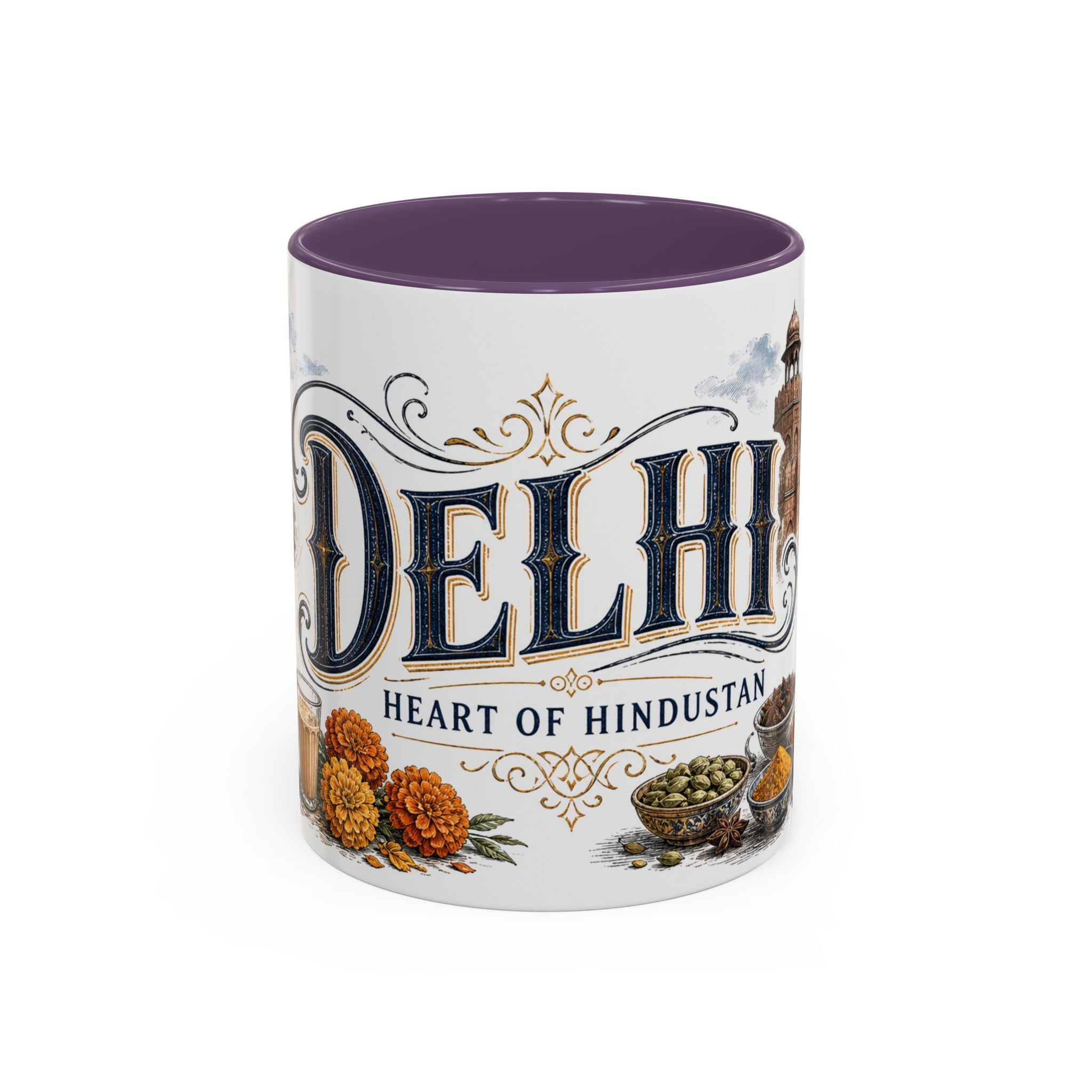 Delhi Coffee Mug | India Travel Souvenir | Vintage Illustrated City Gift | 11 oz 15 oz Accent Mug
