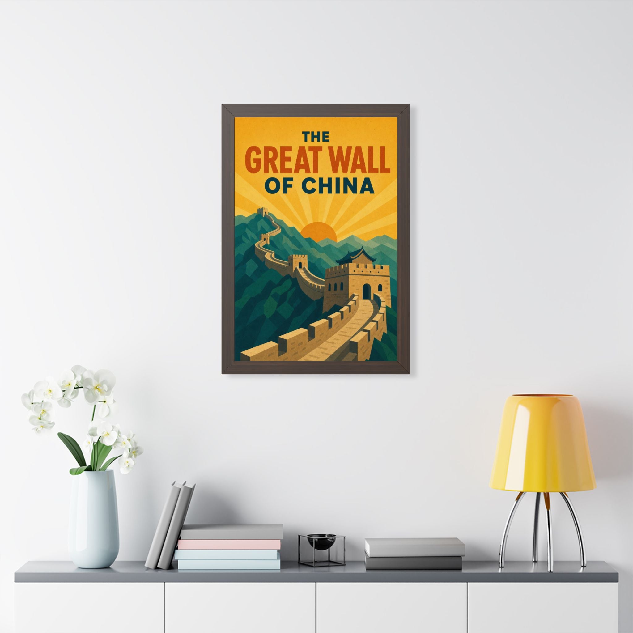 Great Wall of China China Framed Poster | Vintage Travel Wall Art | Black Walnut White Frame | 16x24 20x30