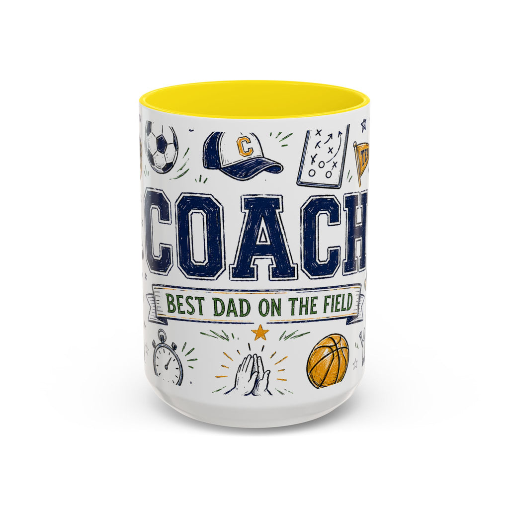 Coach Best Dad On The Field Coffee Mug | Father's Day Gift for Dad | Accent Color Ceramic 11oz 15oz