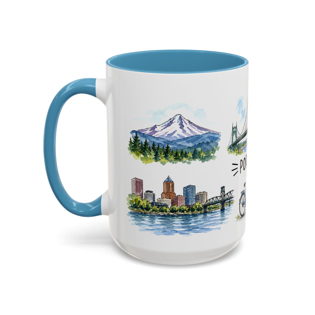 Portland Illustrated Travel Mug | City Souvenir Accent Coffee Mug | 11oz 15oz Ceramic Cup
