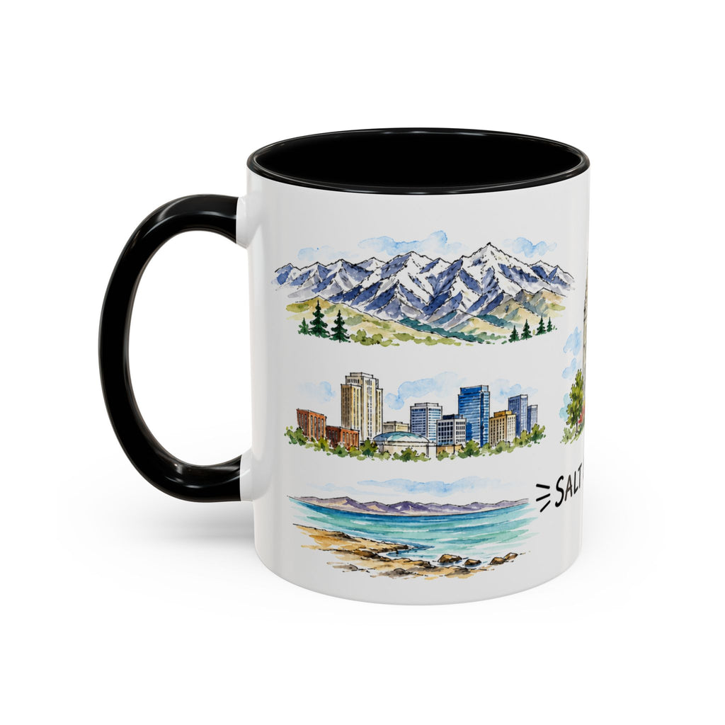 Salt Lake City Illustrated Travel Mug | City Souvenir Accent Coffee Mug | 11oz 15oz Ceramic Cup