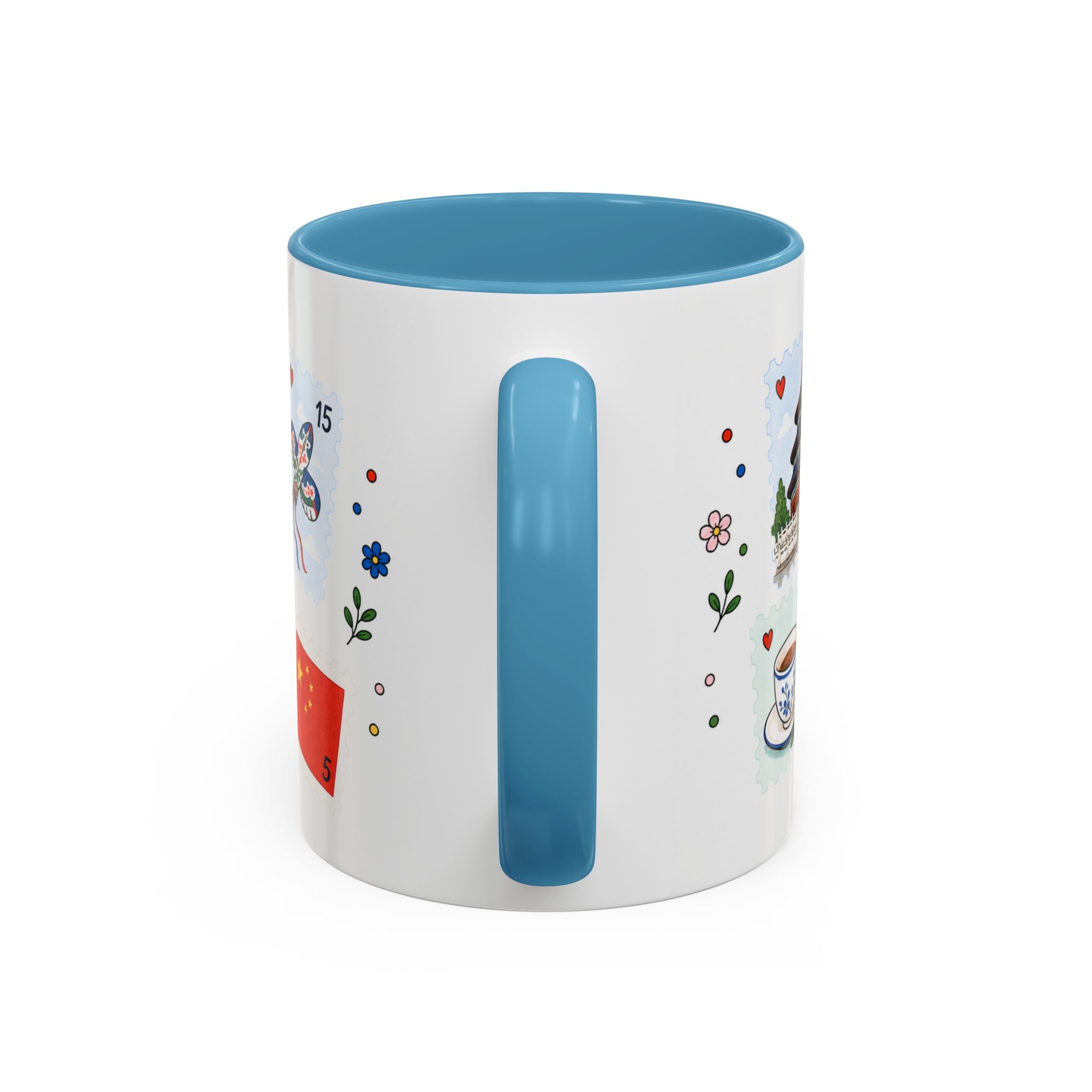 Beijing Coffee Mug | Postage Stamp Collage Mug | Travel Souvenir Accent Cup 11oz 15oz