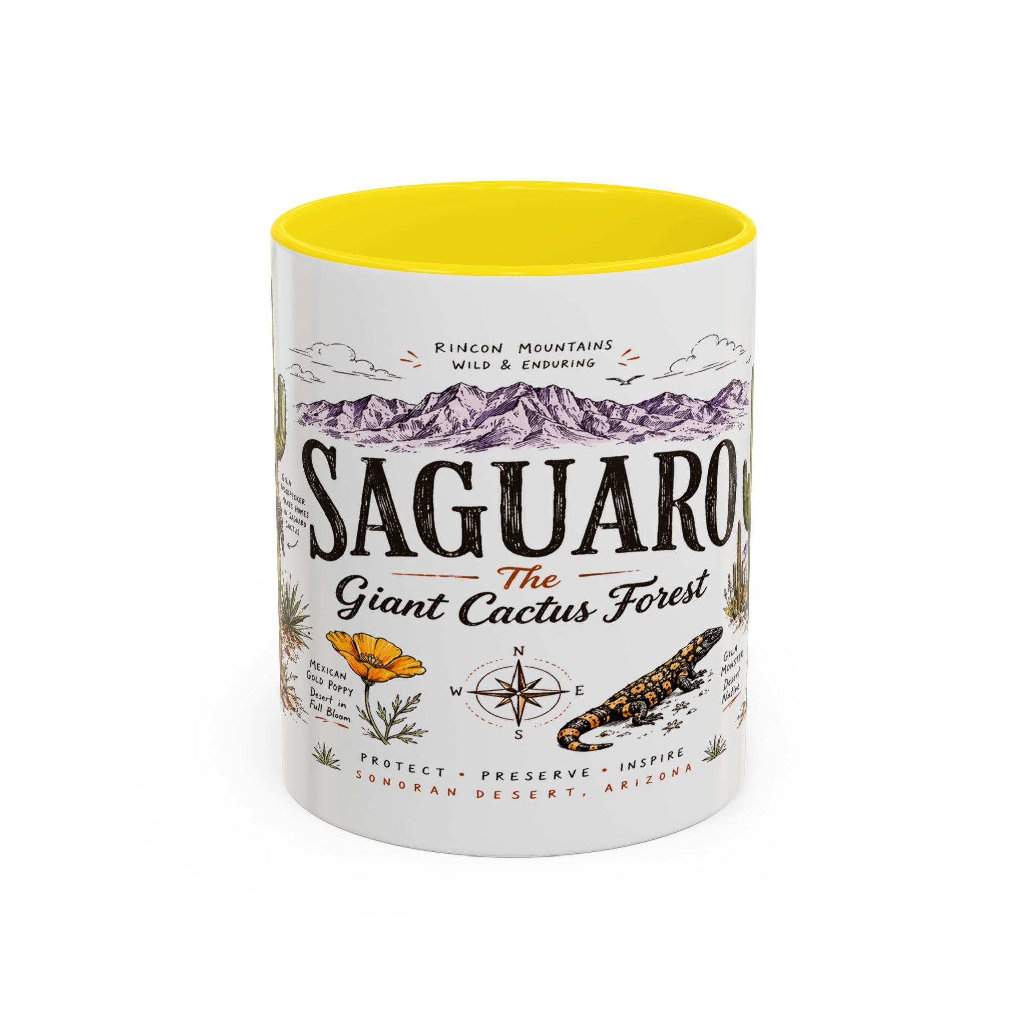 Saguaro National Park Coffee Mug | Arizona Desert Cactus Sunset Gift | Accent Color Ceramic 11oz 15oz