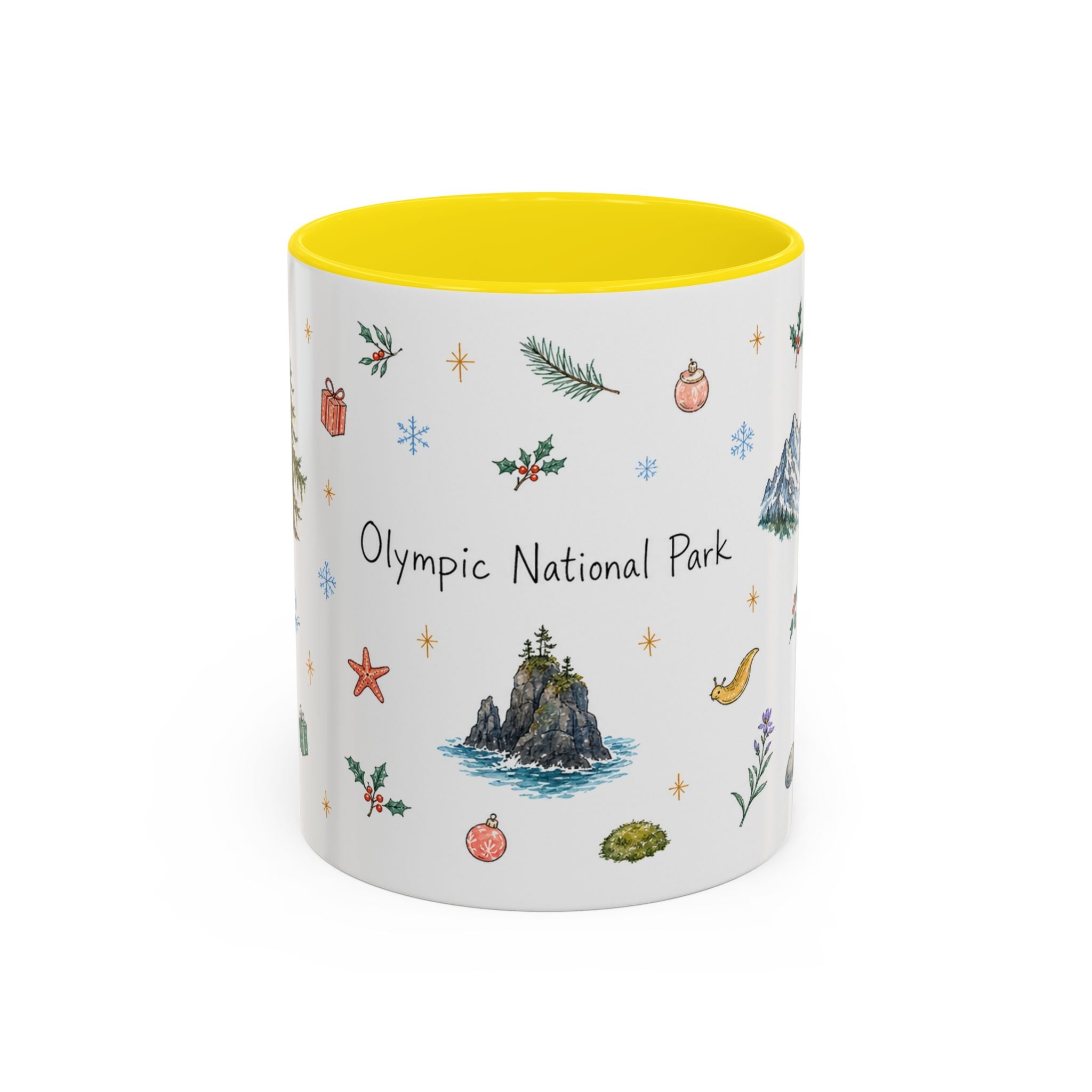 Olympic National Park Christmas Mug | Watercolor Travel Souvenir | Holiday Gift | Accent Ceramic Coffee Cup 11oz 15oz