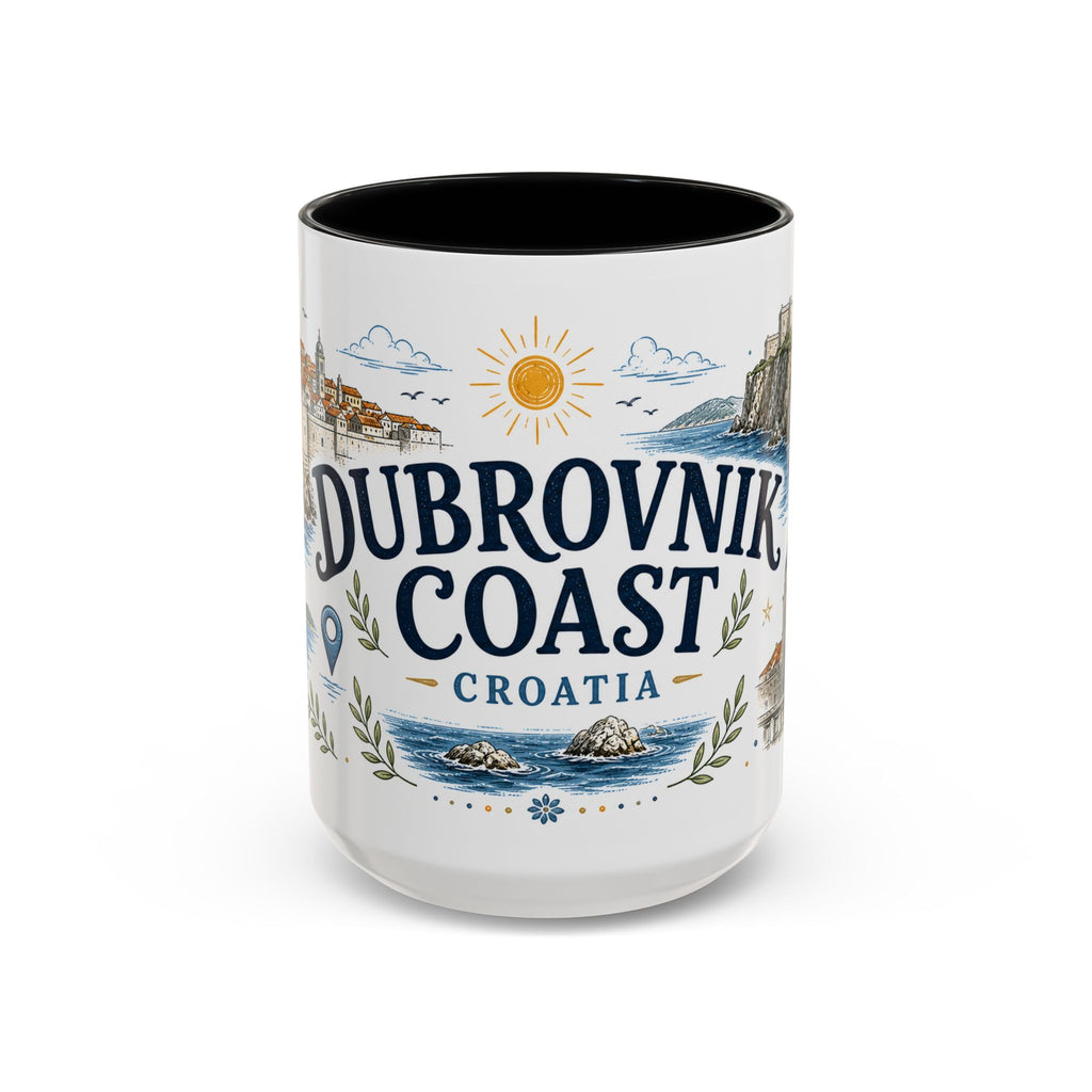 Dubrovnik Coast Coffee Mug | Travel Destination Souvenir Gift | Accent Color Ceramic 11oz 15oz