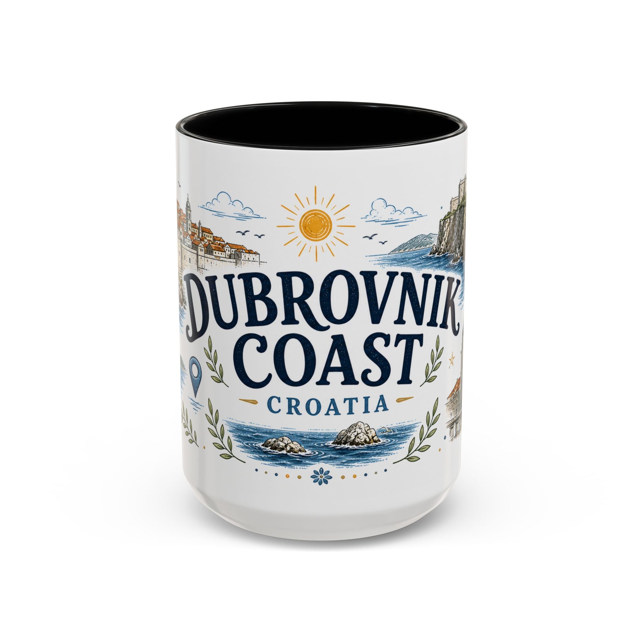 Dubrovnik Coast Coffee Mug | Travel Destination Souvenir Gift | Accent Color Ceramic 11oz 15oz