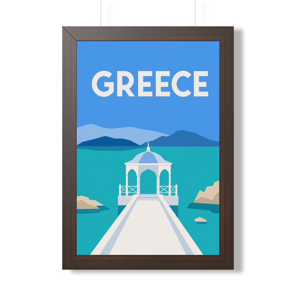 Greece Coast Greece Framed Poster | Vintage Travel Wall Art | Black Walnut White Frame | 16x24 20x30