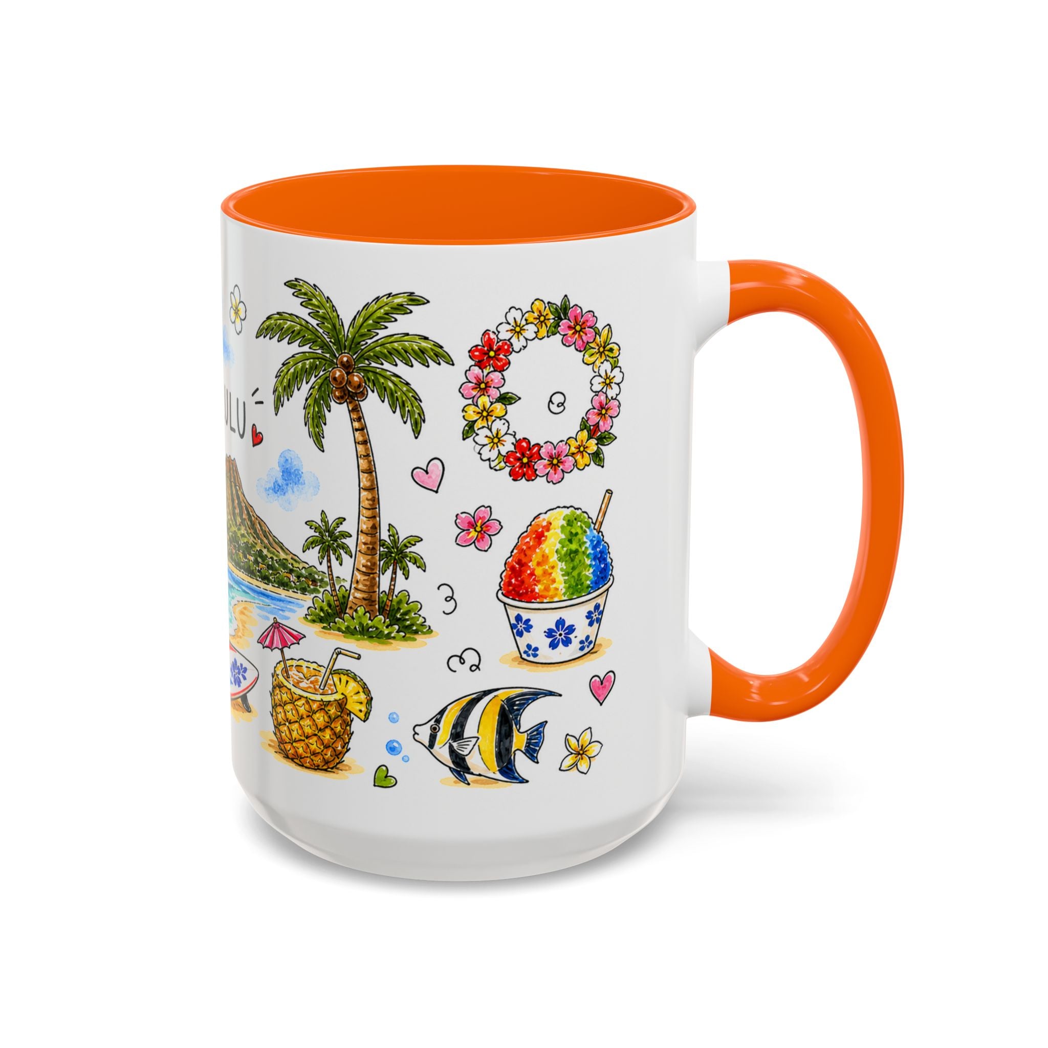 Honolulu Illustrated Travel Mug | City Souvenir Accent Coffee Mug | 11oz 15oz Ceramic Cup