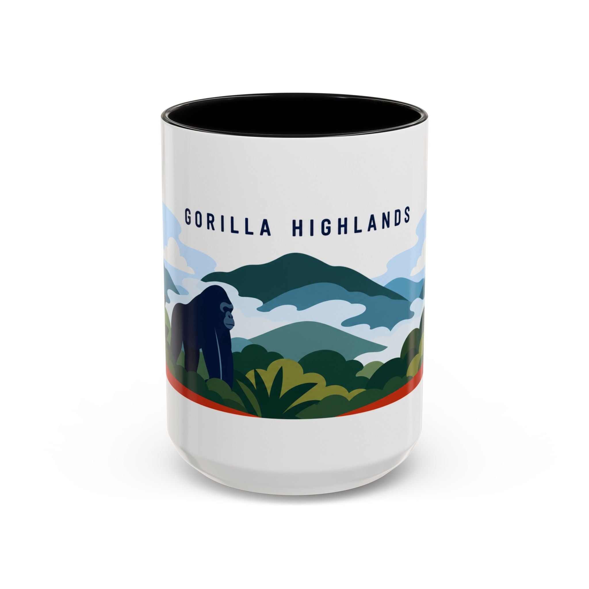 Gorilla Highlands Coffee Mug | Travel Destination Souvenir Gift | Accent Color Ceramic 11oz 15oz