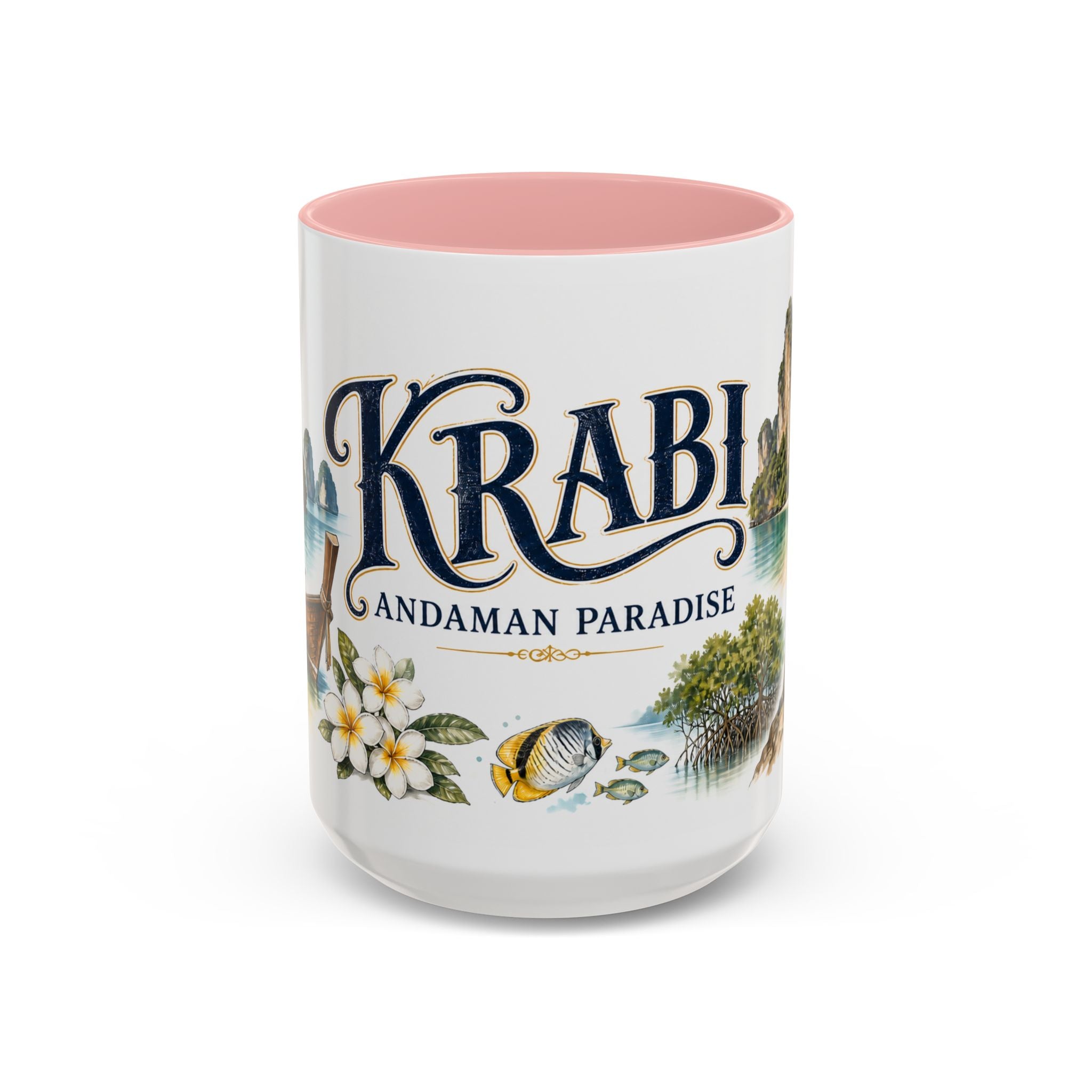 Krabi Coffee Mug | Thailand Travel Souvenir | Vintage Illustrated City Gift | 11 oz 15 oz Accent Mug