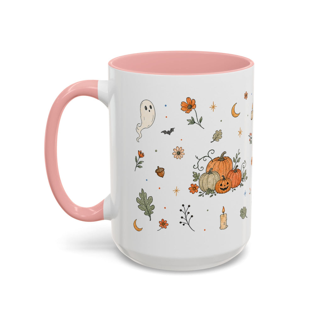 Floral Pumpkin Halloween Mug | Friendly Ghost Watercolor Gift | Accent Cup 11oz 15oz
