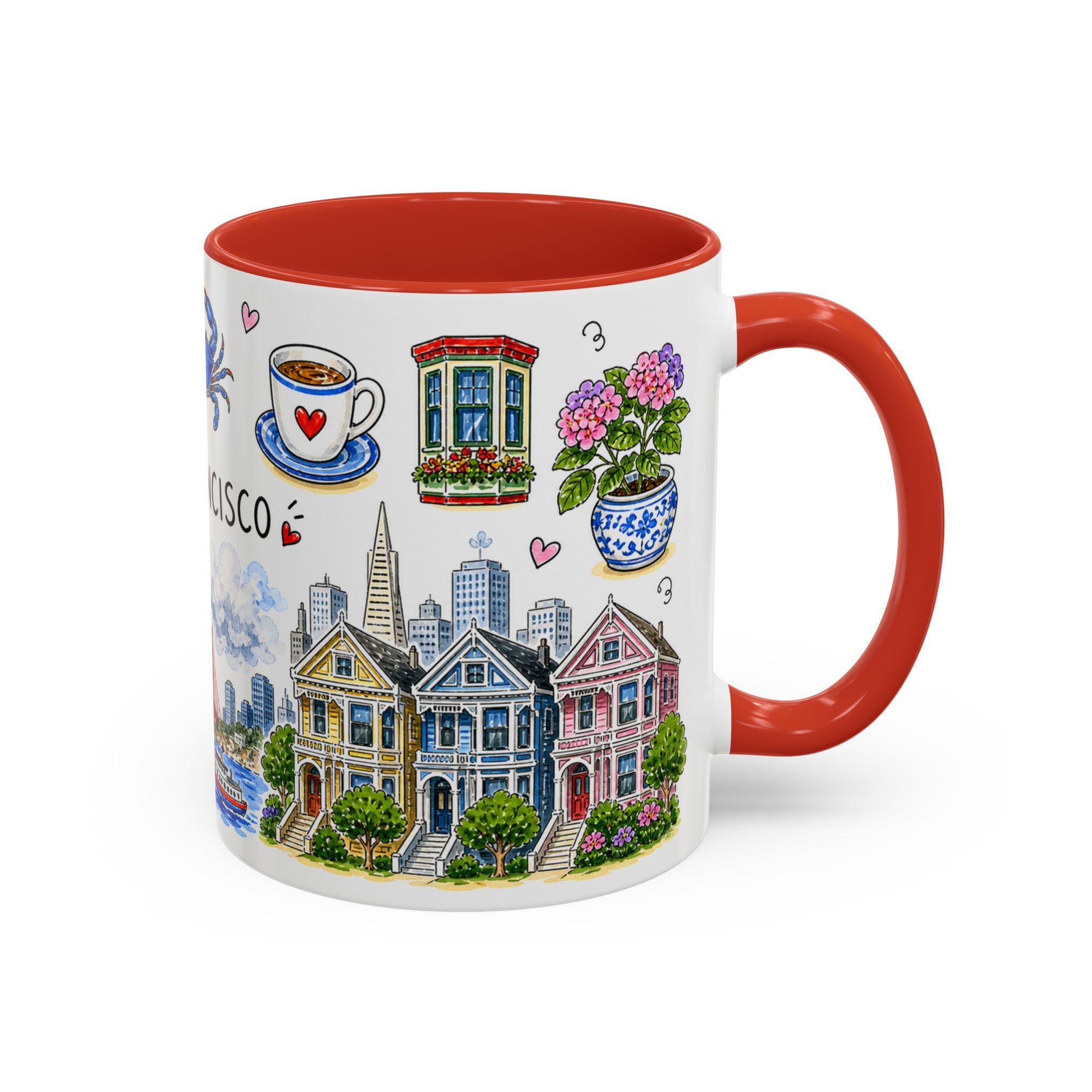 San Francisco Illustrated Travel Mug | City Souvenir Accent Coffee Mug | 11oz 15oz Ceramic Cup
