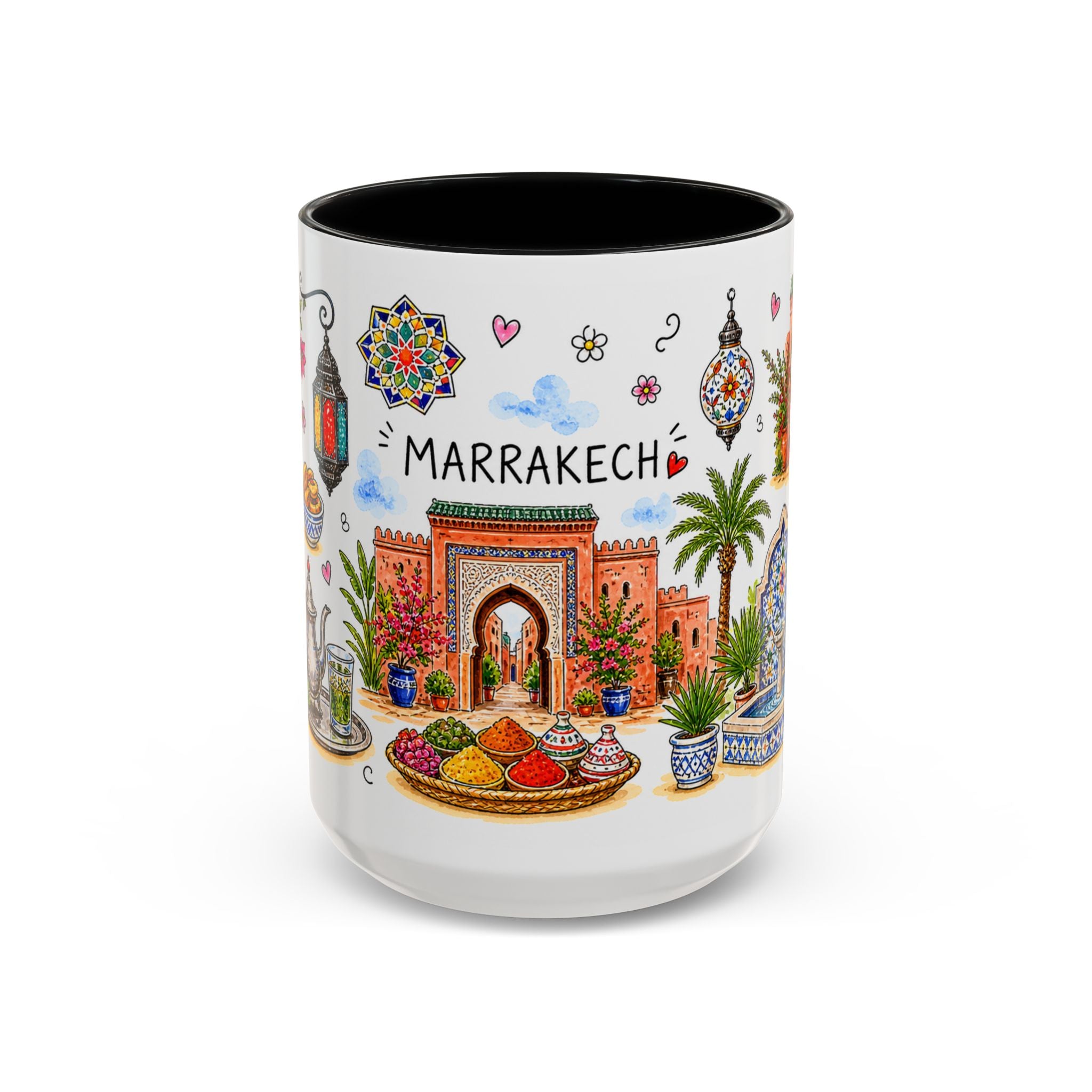 Marrakech Illustrated Travel Mug | City Souvenir Accent Coffee Mug | 11oz 15oz Ceramic Cup
