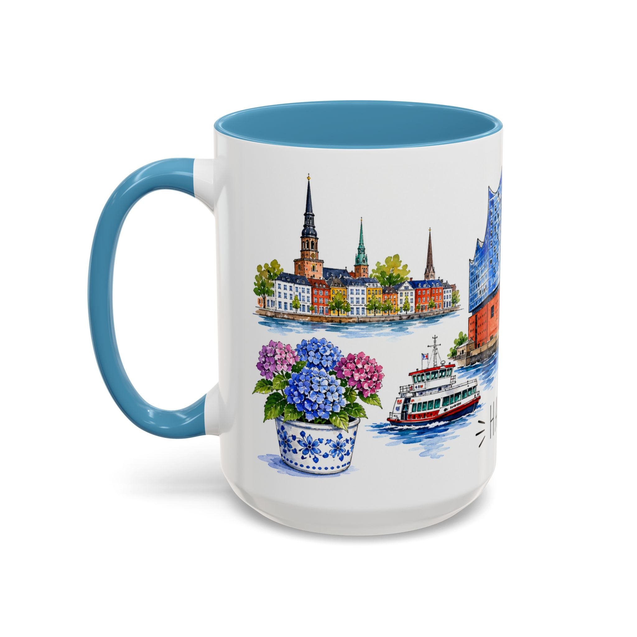 Hamburg Illustrated Travel Mug | City Souvenir Accent Coffee Mug | 11oz 15oz Ceramic Cup
