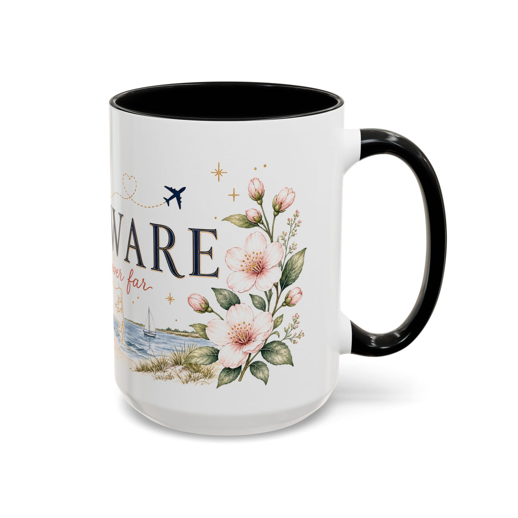 Delaware State Map Mug | Botanical Beach Accent Coffee Cup (11oz/15oz)
