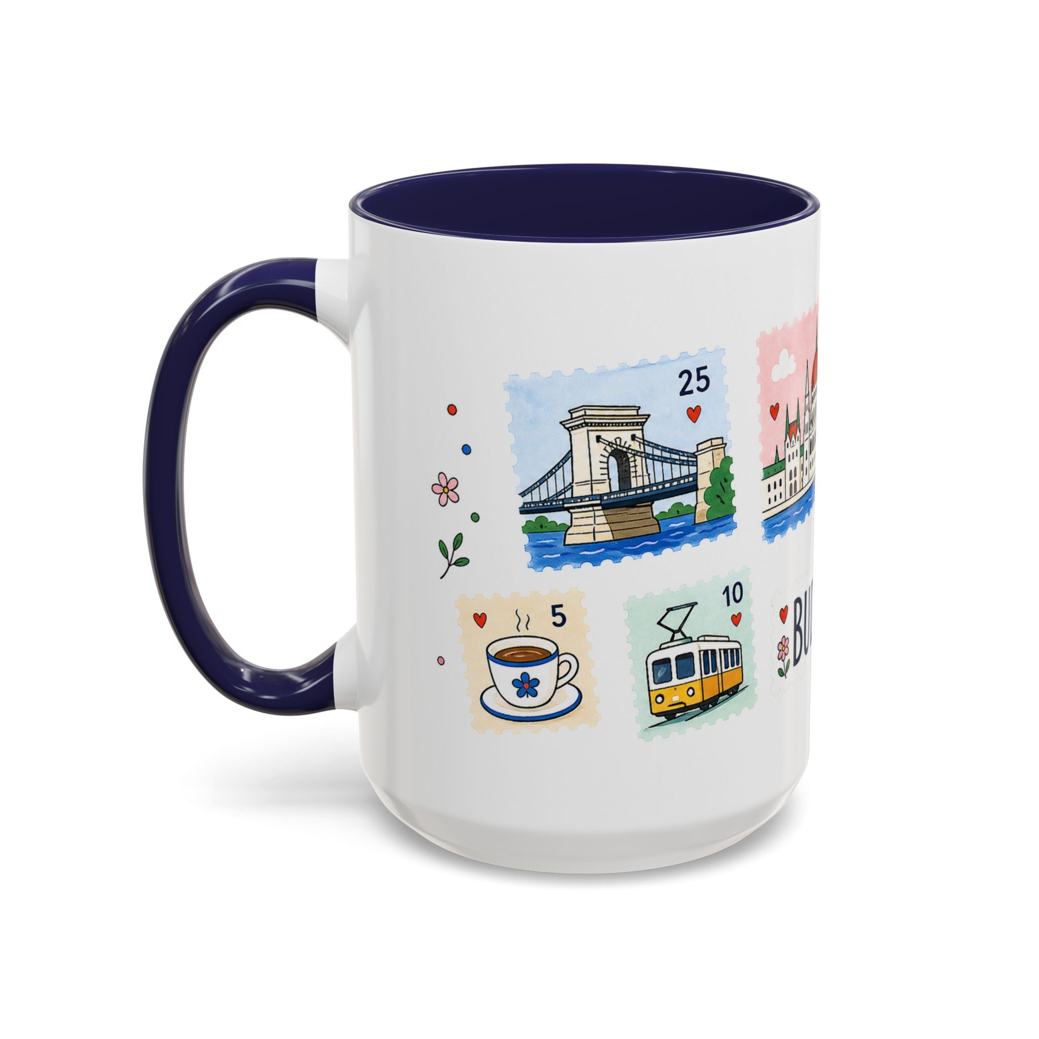 Budapest Coffee Mug | Postage Stamp Collage Mug | Travel Souvenir Accent Cup 11oz 15oz