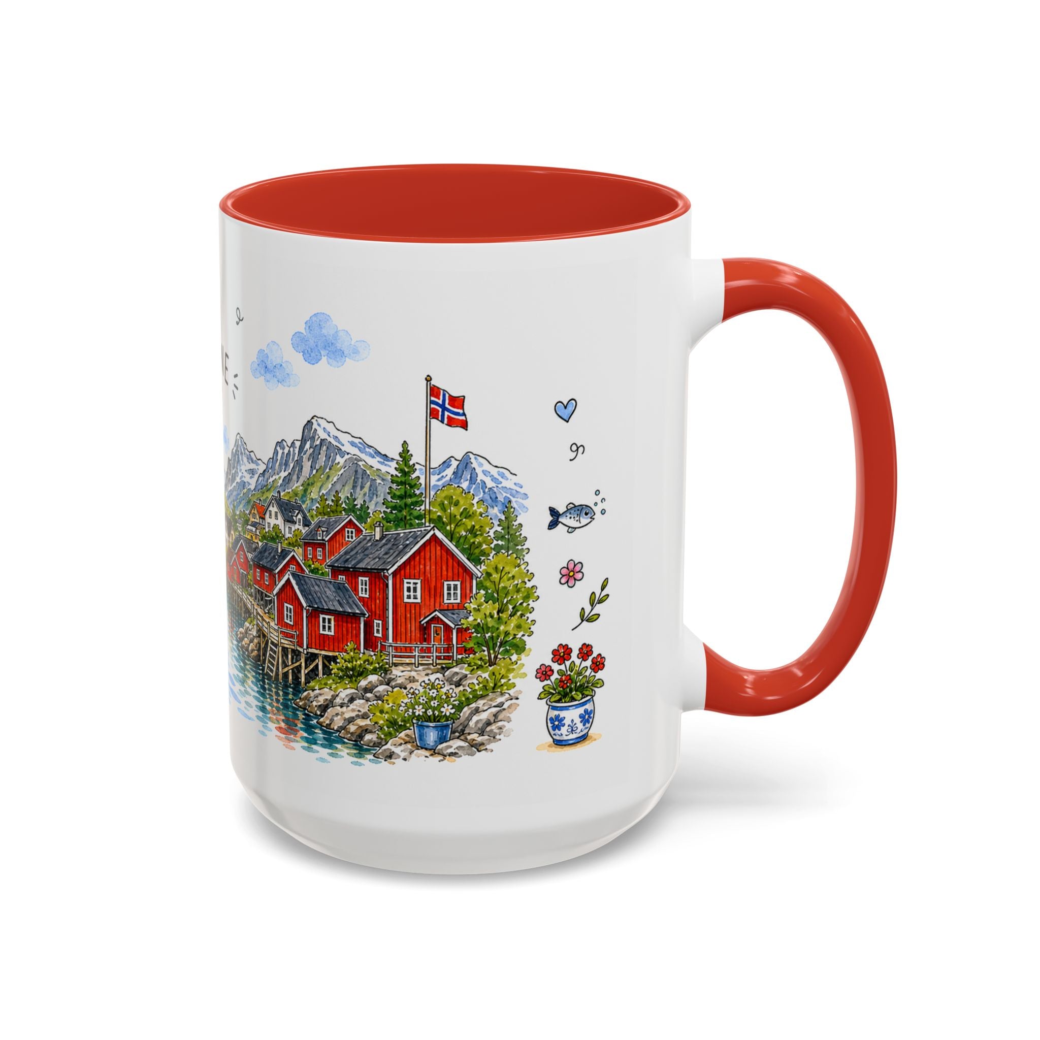 Reine Illustrated Travel Mug | Norway Souvenir Accent Coffee Mug | 11oz 15oz Ceramic Cup
