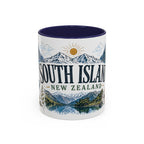 New Zealand South Island Coffee Mug | Travel Destination Souvenir Gift | Accent Color Ceramic 11oz 15oz