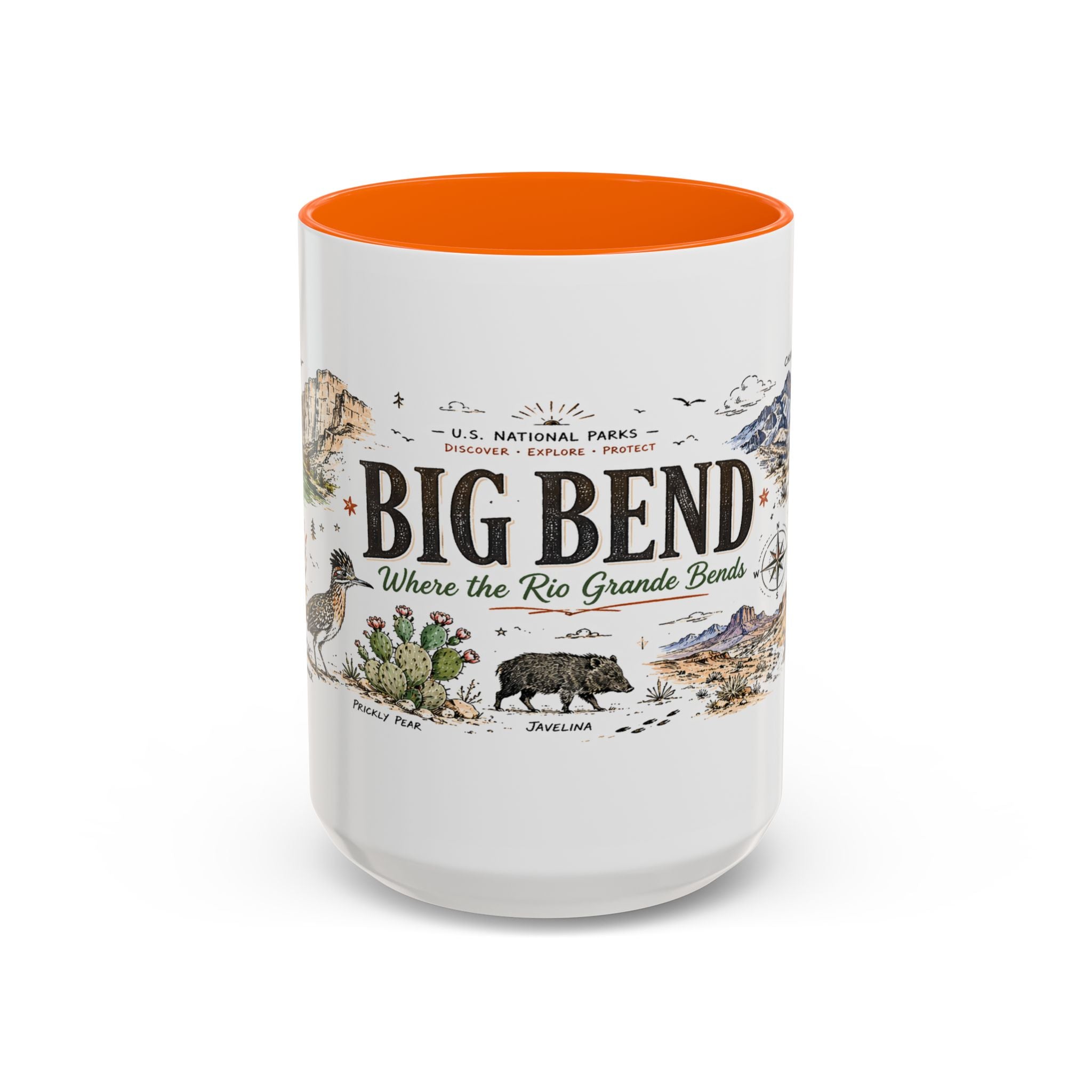 Big Bend National Park Coffee Mug | Texas Desert River Canyon Hiking Gift | Accent Color Ceramic 11oz 15oz
