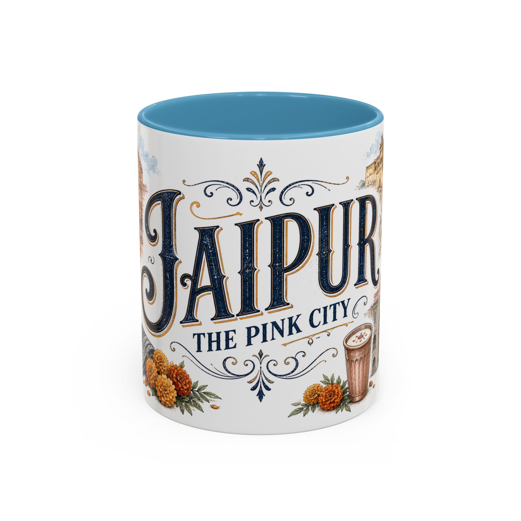 Jaipur Coffee Mug | India Travel Souvenir | Vintage Illustrated City Gift | 11 oz 15 oz Accent Mug