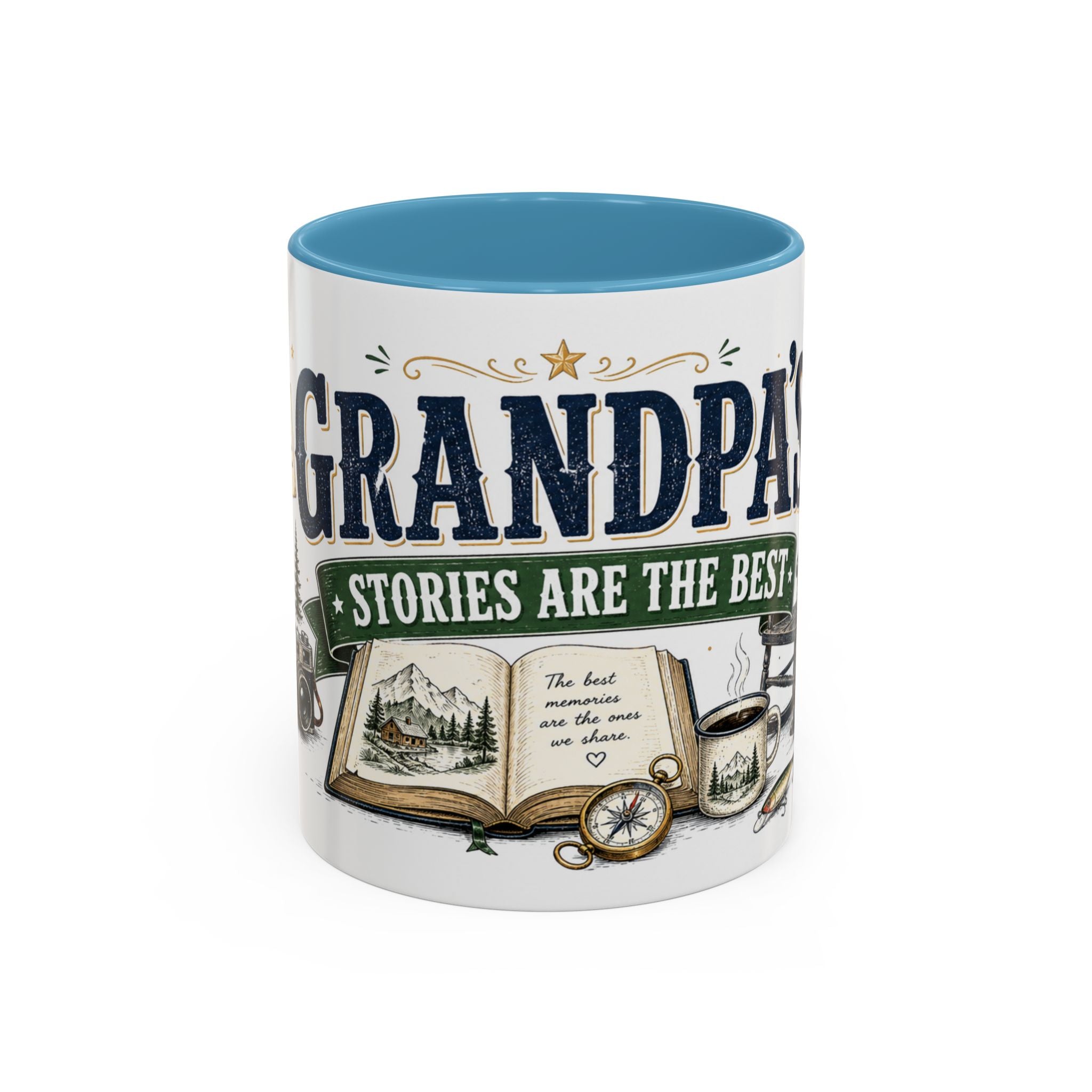Grandpa's Stories Are The Best Coffee Mug | Gift From Grandkids | Accent Color Ceramic 11oz 15oz