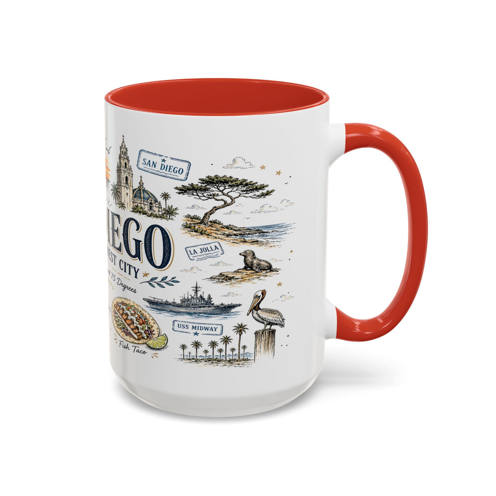 San Diego Coffee Mug | California Souvenir City Gift | Accent Color Ceramic 11oz 15oz