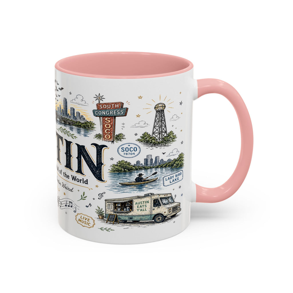 Austin Coffee Mug | Texas Souvenir City Gift | Accent Color Ceramic 11oz 15oz