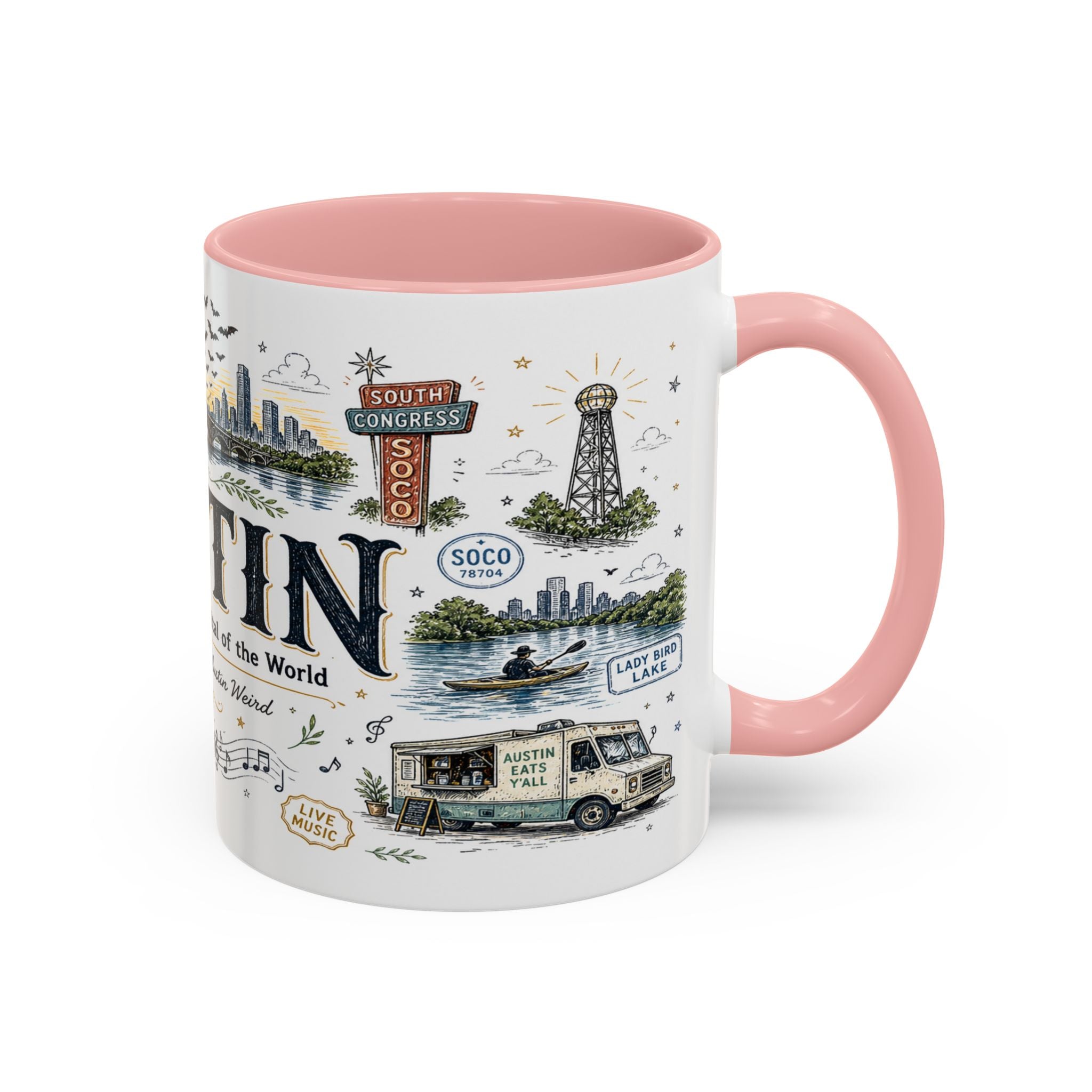Austin Coffee Mug | Texas Souvenir City Gift | Accent Color Ceramic 11oz 15oz