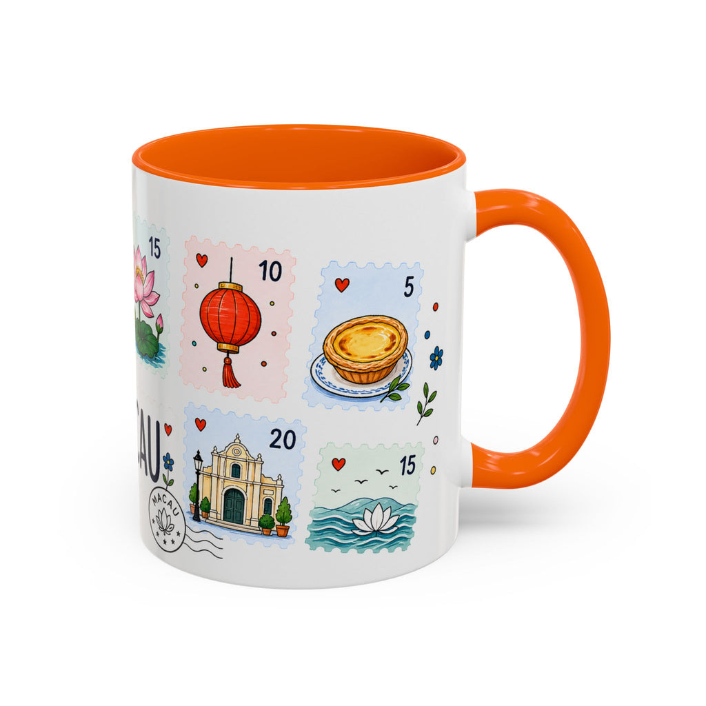 Macau Coffee Mug | Postage Stamp Collage Mug | Travel Souvenir Accent Cup 11oz 15oz