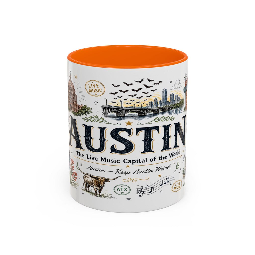 Austin Coffee Mug | Texas Souvenir City Gift | Accent Color Ceramic 11oz 15oz