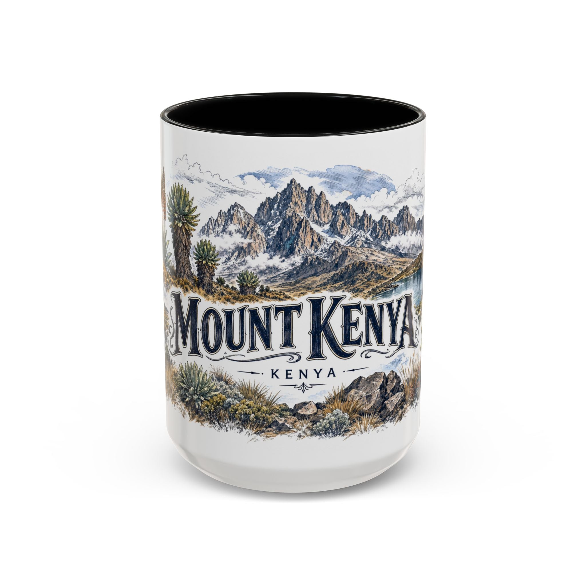 Mount Kenya Mug, Kenya Travel Souvenir, Bucket List Gift, Accent Ceramic Coffee Mug 11oz 15oz
