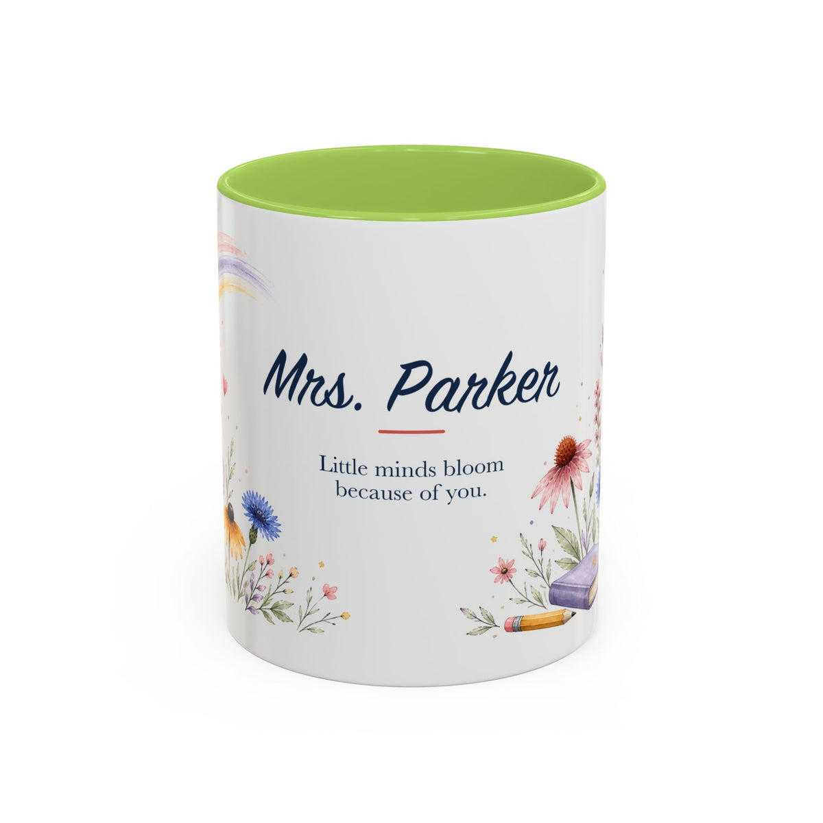 Personalized Kindergarten Teacher Mug | Custom Name Wildflower Rainbow Cup | Back to School Gift