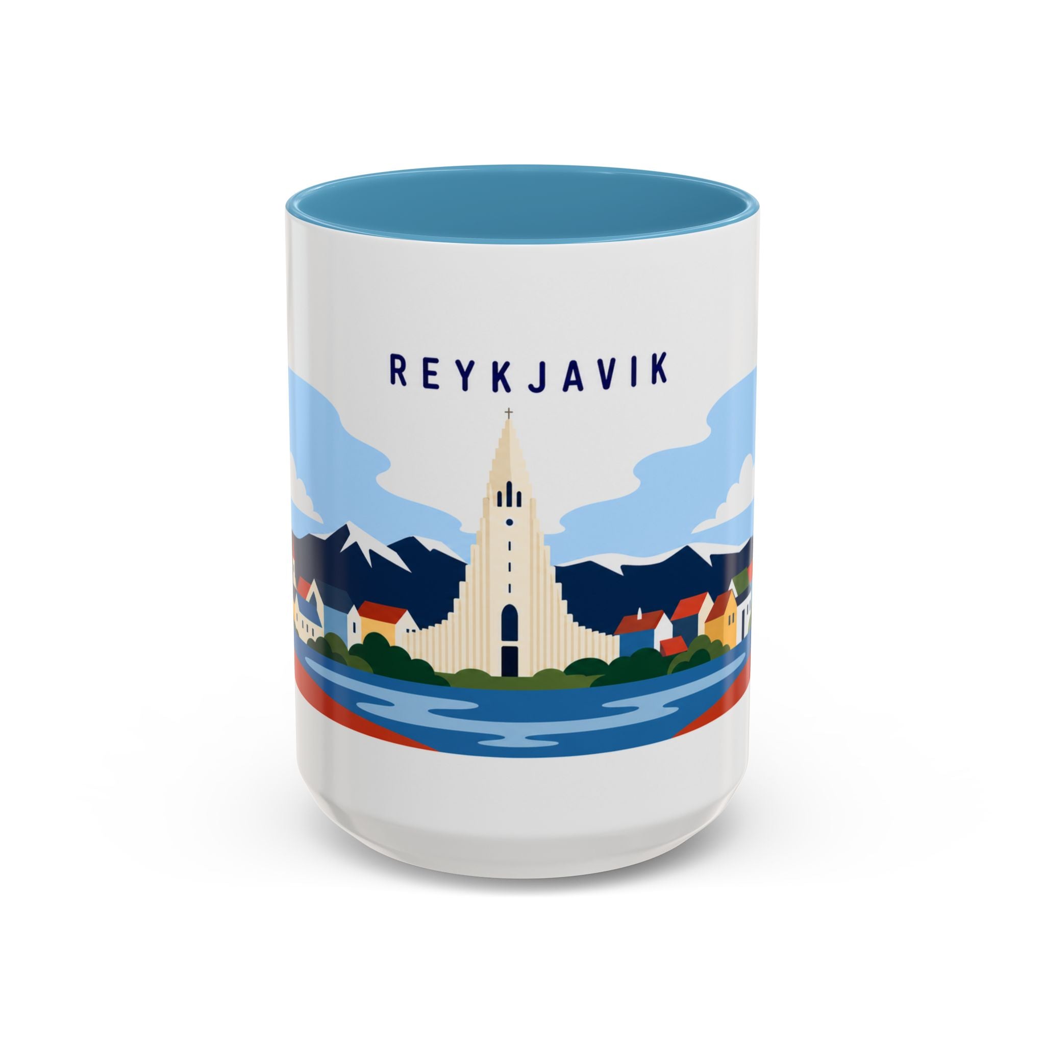 Reykjavik Coffee Mug | Travel Destination Souvenir Gift | Accent Color Ceramic 11oz 15oz