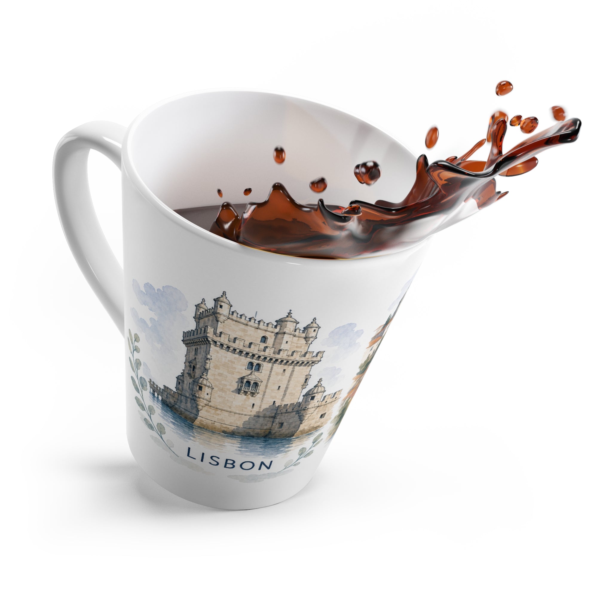 Lisbon Latte Mug | Watercolor City Travel Mug | 12 oz Ceramic Souvenir Gift
