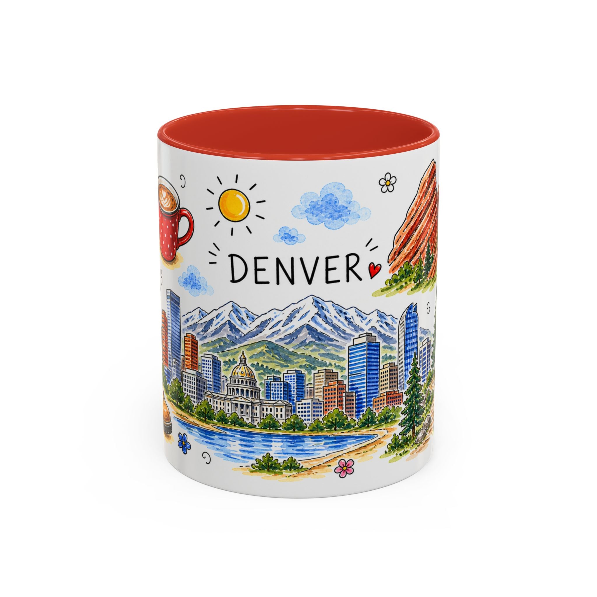 Denver Illustrated Travel Mug | City Souvenir Accent Coffee Mug | 11oz 15oz Ceramic Cup