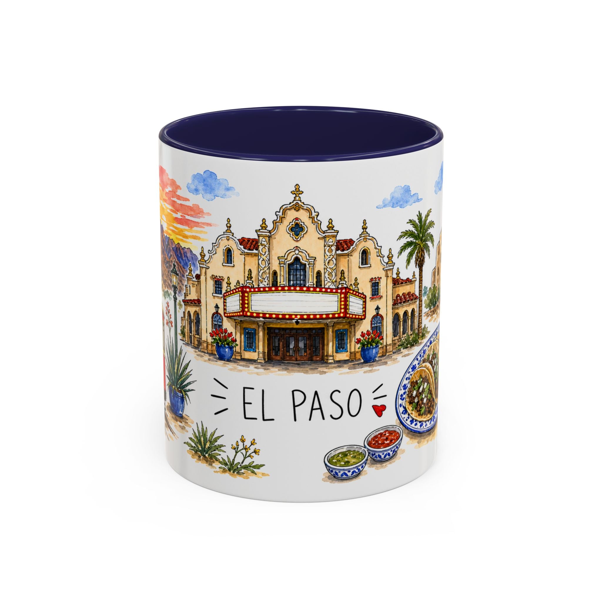 El Paso Illustrated Travel Mug | City Souvenir Accent Coffee Mug | 11oz 15oz Ceramic Cup