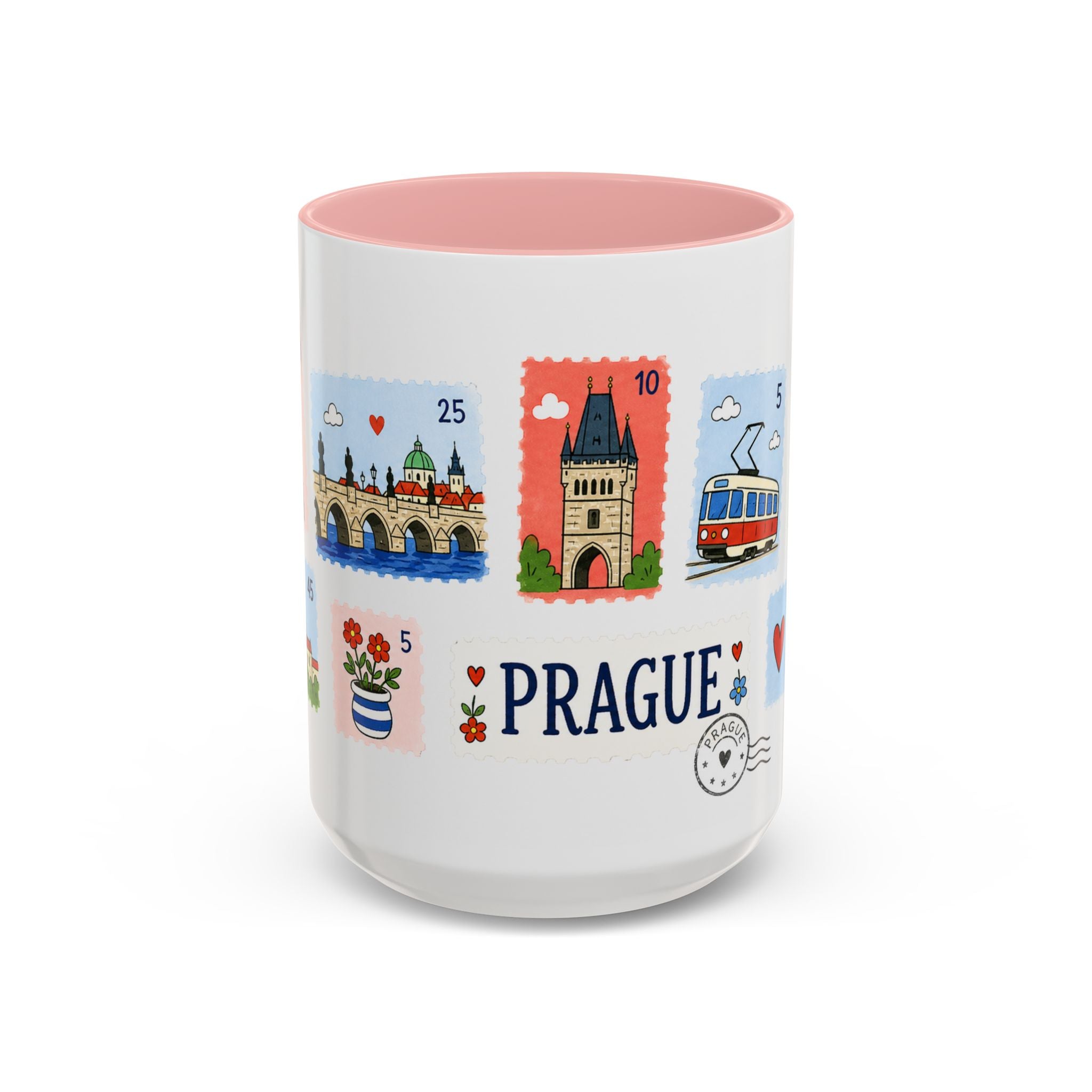 Prague Coffee Mug | Postage Stamp Collage Mug | Travel Souvenir Accent Cup 11oz 15oz