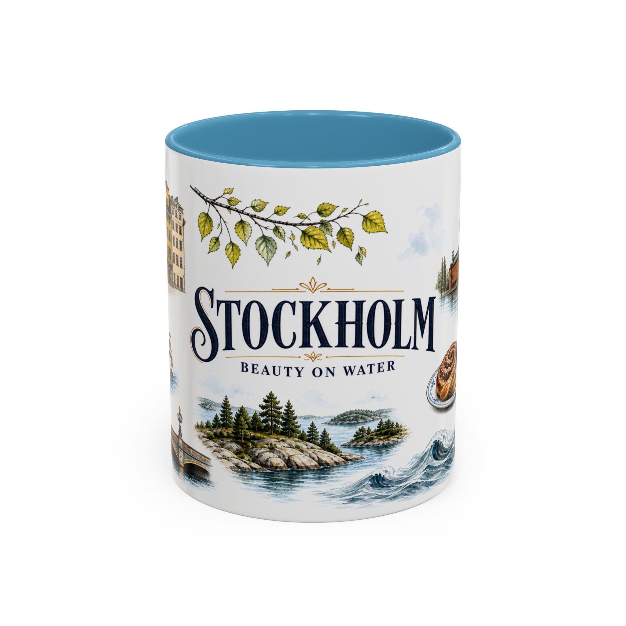 Stockholm Coffee Mug | Sweden Travel Souvenir | Vintage Illustrated City Gift | 11 oz 15 oz Accent Mug