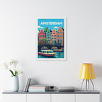 Amsterdam Netherlands Framed Poster | Vintage Travel Wall Art | Black Walnut White Frame | 16x24 20x30
