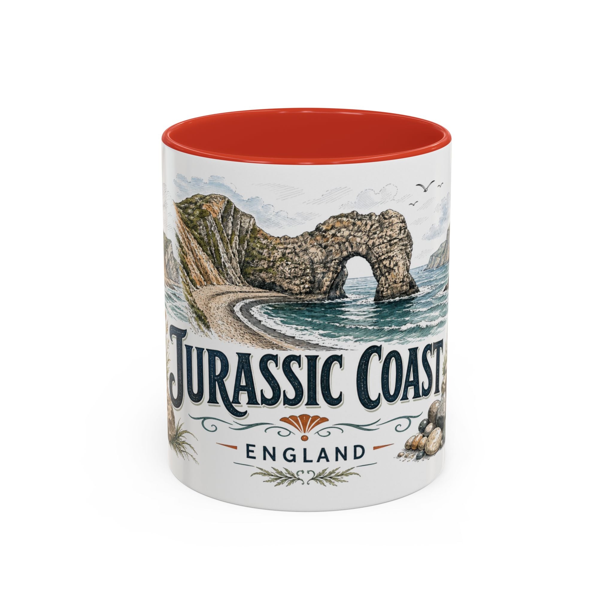 Jurassic Coast Mug, England Travel Souvenir, Bucket List Gift, Accent Ceramic Coffee Mug 11oz 15oz