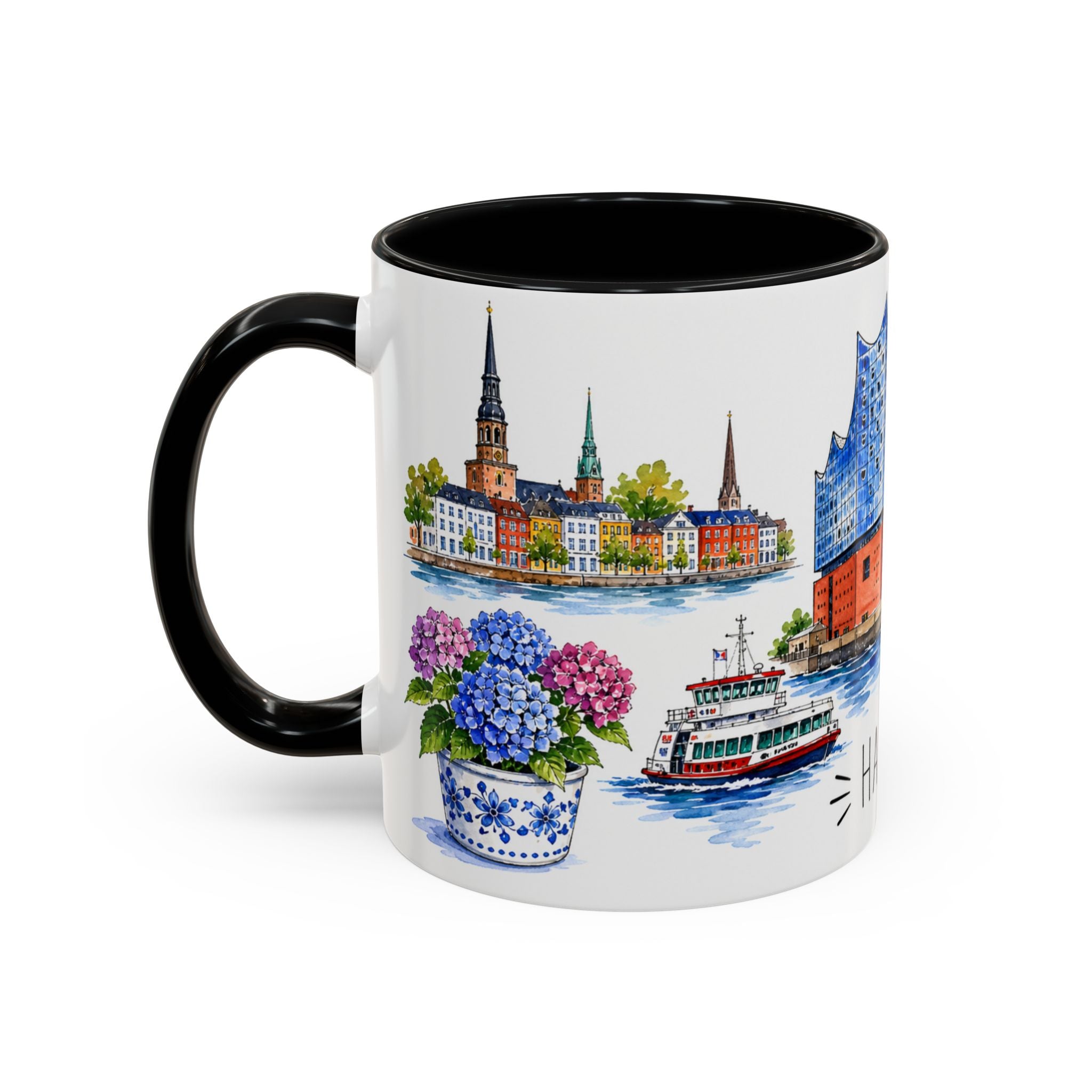 Hamburg Illustrated Travel Mug | City Souvenir Accent Coffee Mug | 11oz 15oz Ceramic Cup