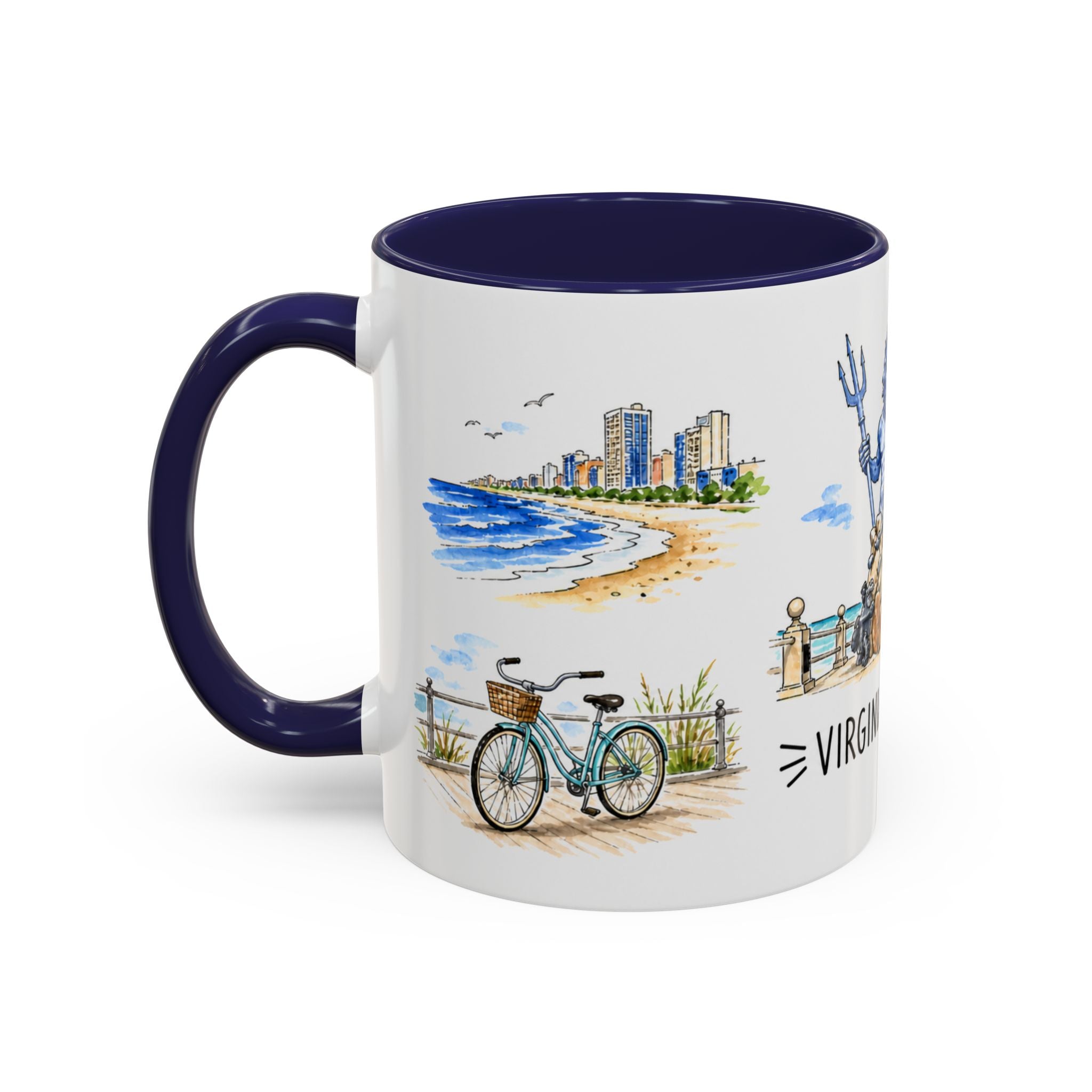 Virginia Beach Illustrated Travel Mug | City Souvenir Accent Coffee Mug | 11oz 15oz Ceramic Cup